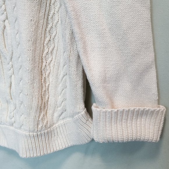 A.N.A. Cream Color Cable/Diamond Knit Long Tunic Length Cowl Neck Sweater 1X - Picture 6 of 9